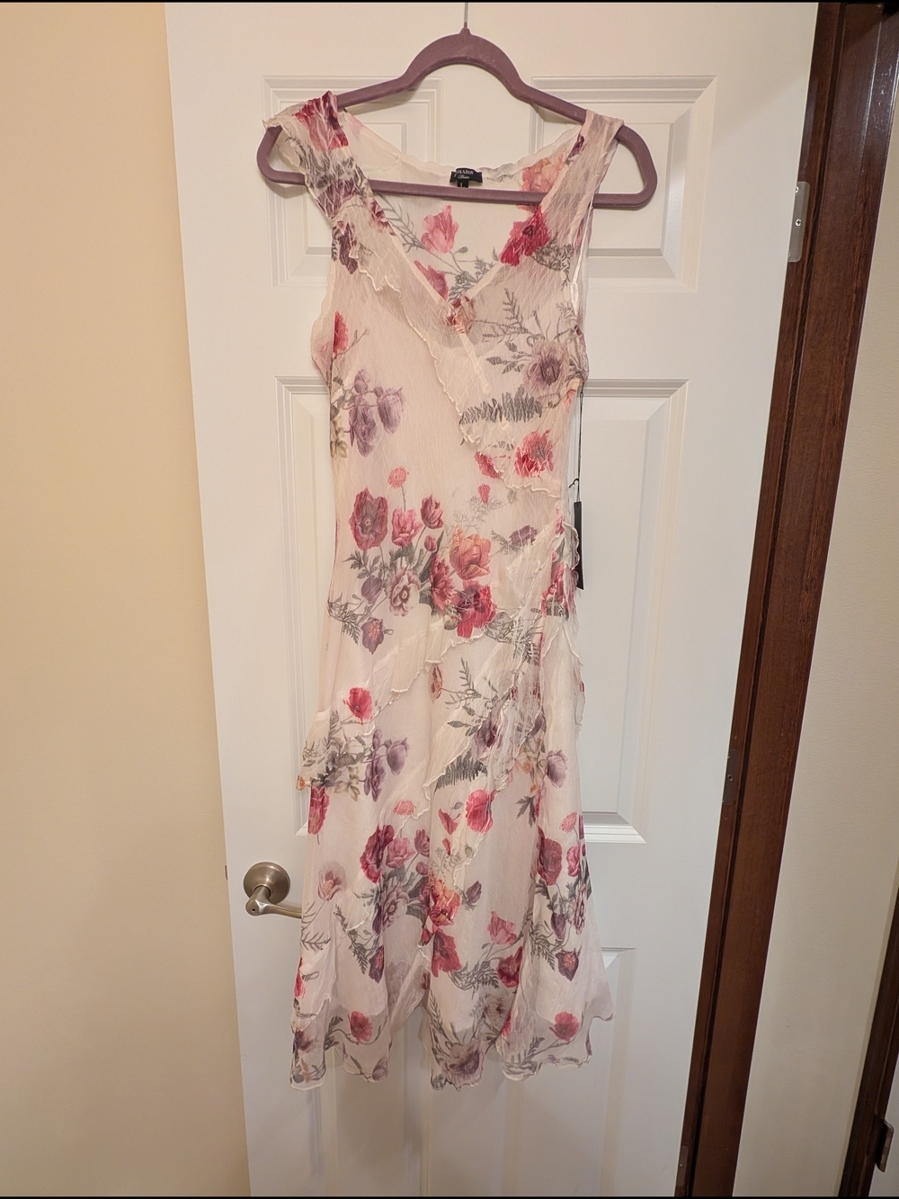 NWT Komarov Floral Ruffle Midi Dress Sleeveless Ruffle V-Neck
